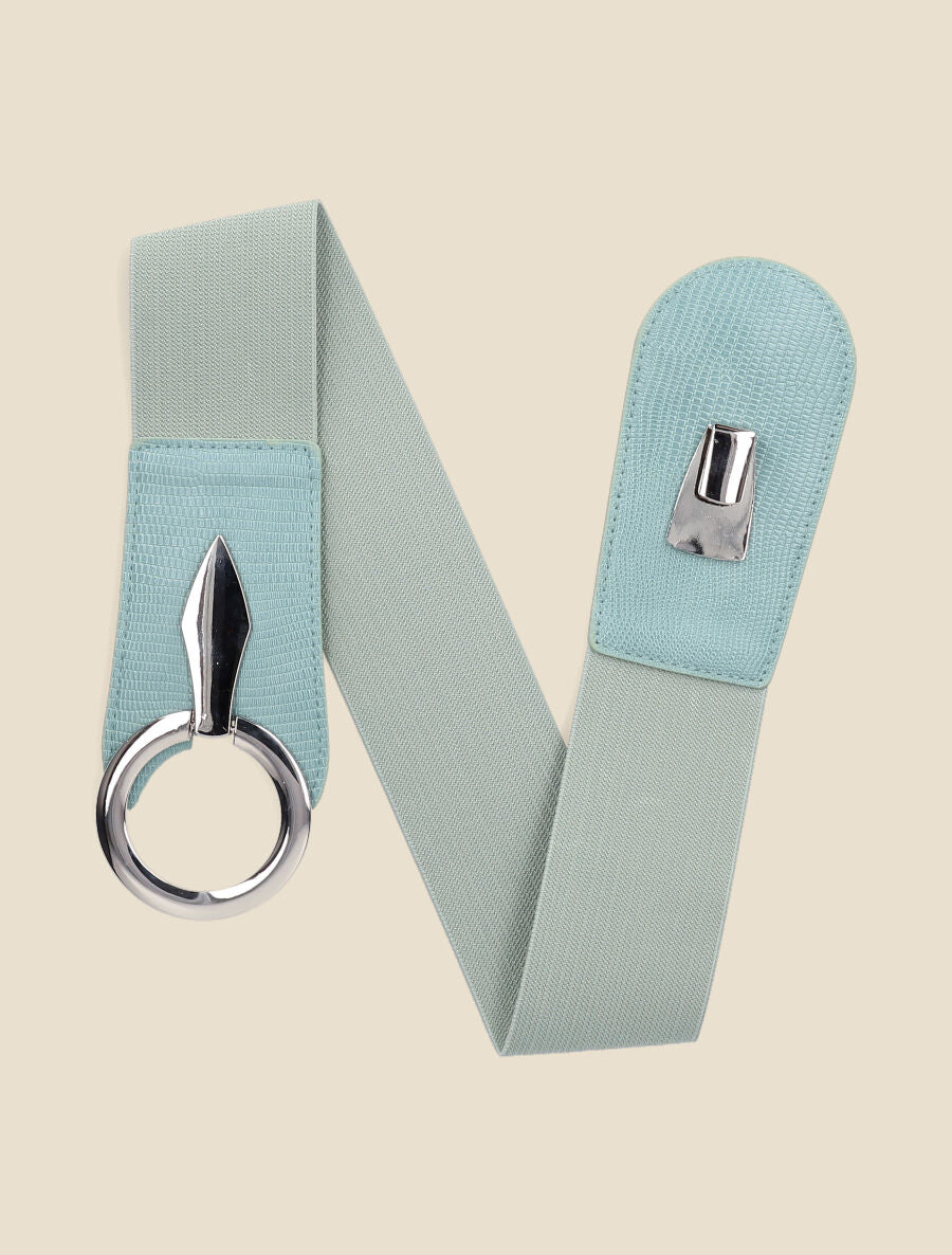 Ceinture élastiquée python à boucle ronde - Vert d&
