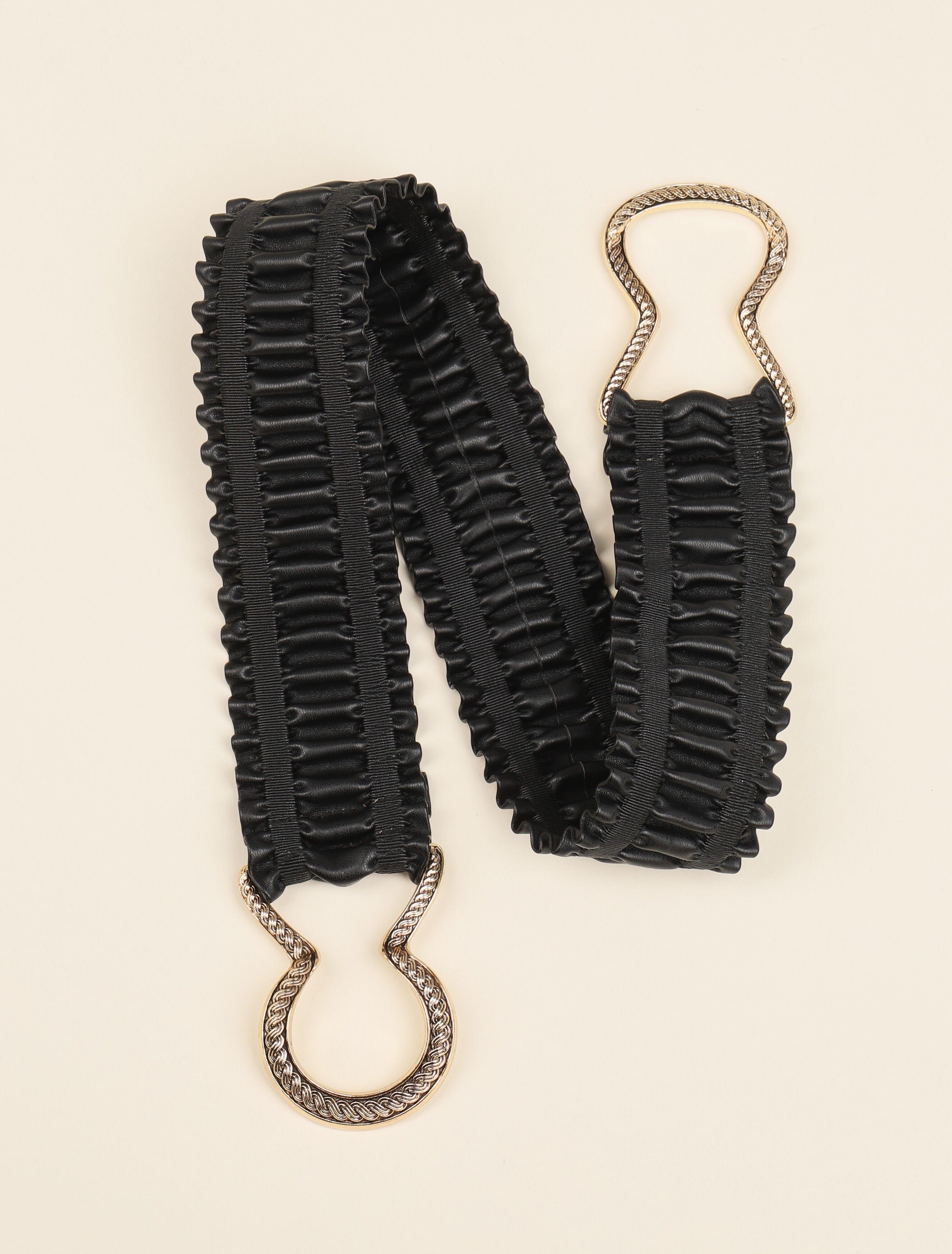 Ceinture froncée à double boucles gravées - Noir/dorée - 1