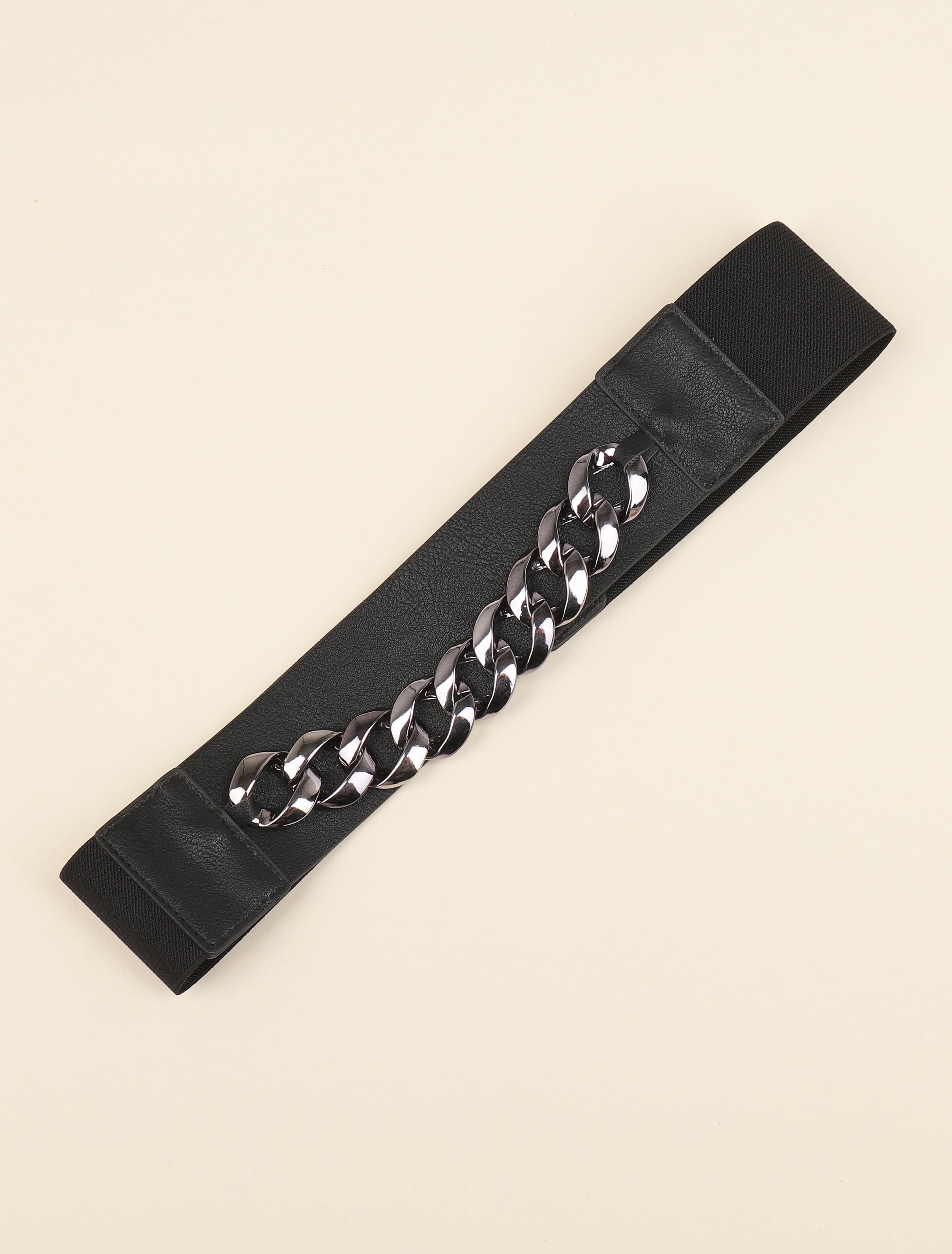 Ceinture bi-matière à détail chaîne - Noir - 1