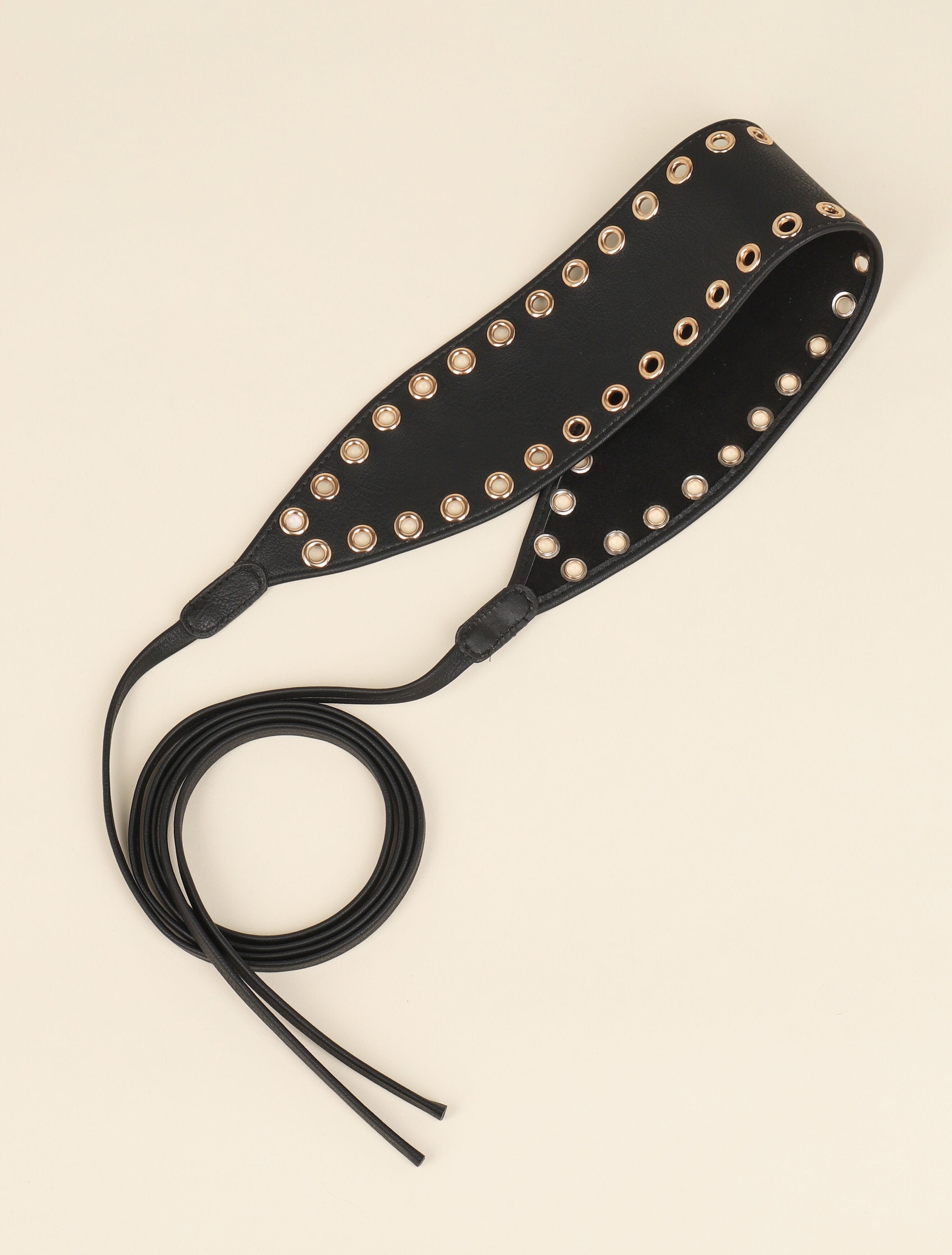 Ceinture à nouer à détails oeillets dorées - Noir - 2