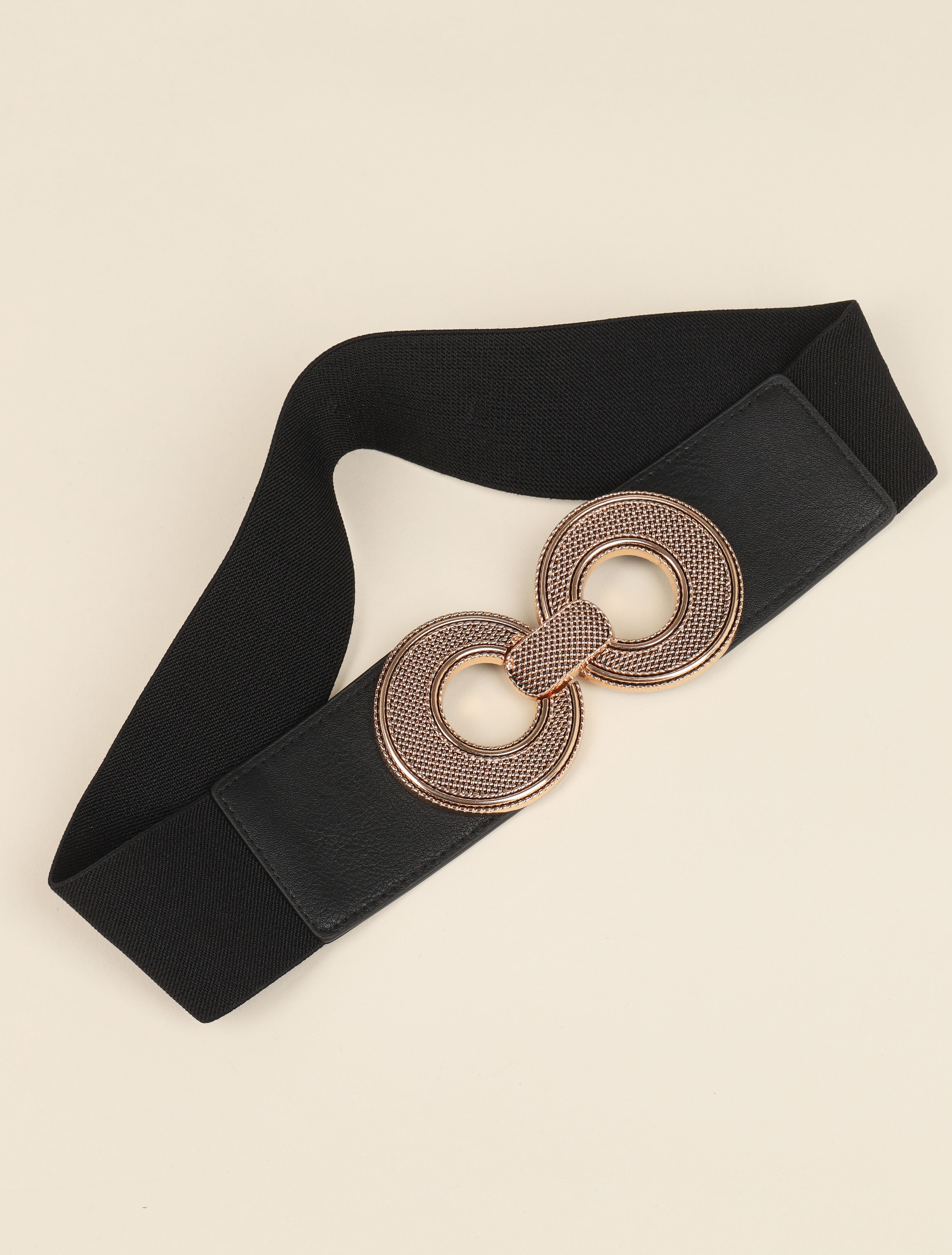Ceinture à boucles rondes en métal texturé - Noir/dorée - 2