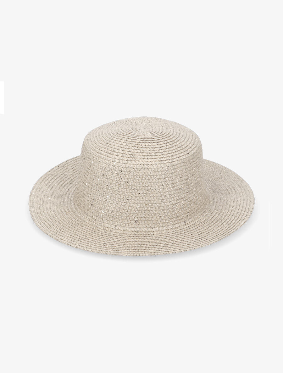 Canotier en paille à sequins dorés - Beige - 1