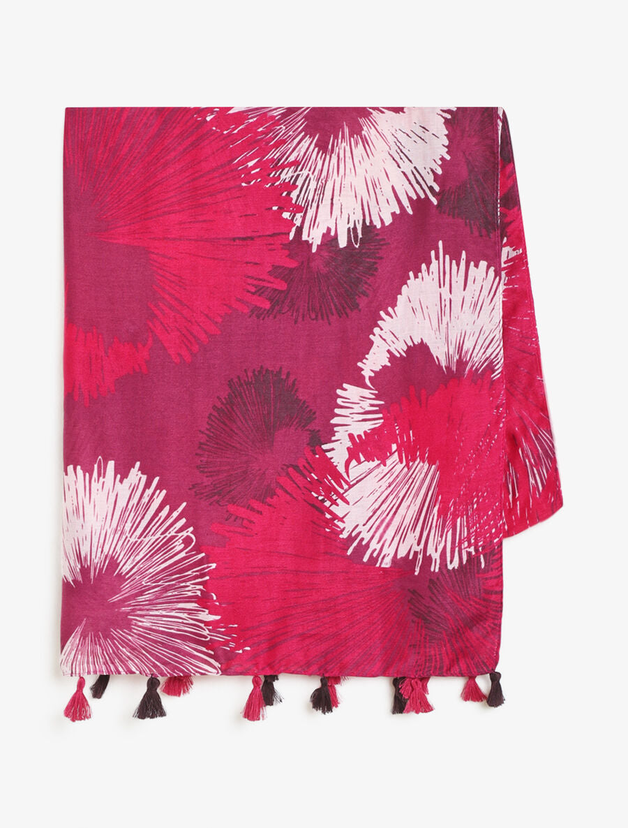 Foulard à pompons imprimé abstrait - Fuchsia - 2