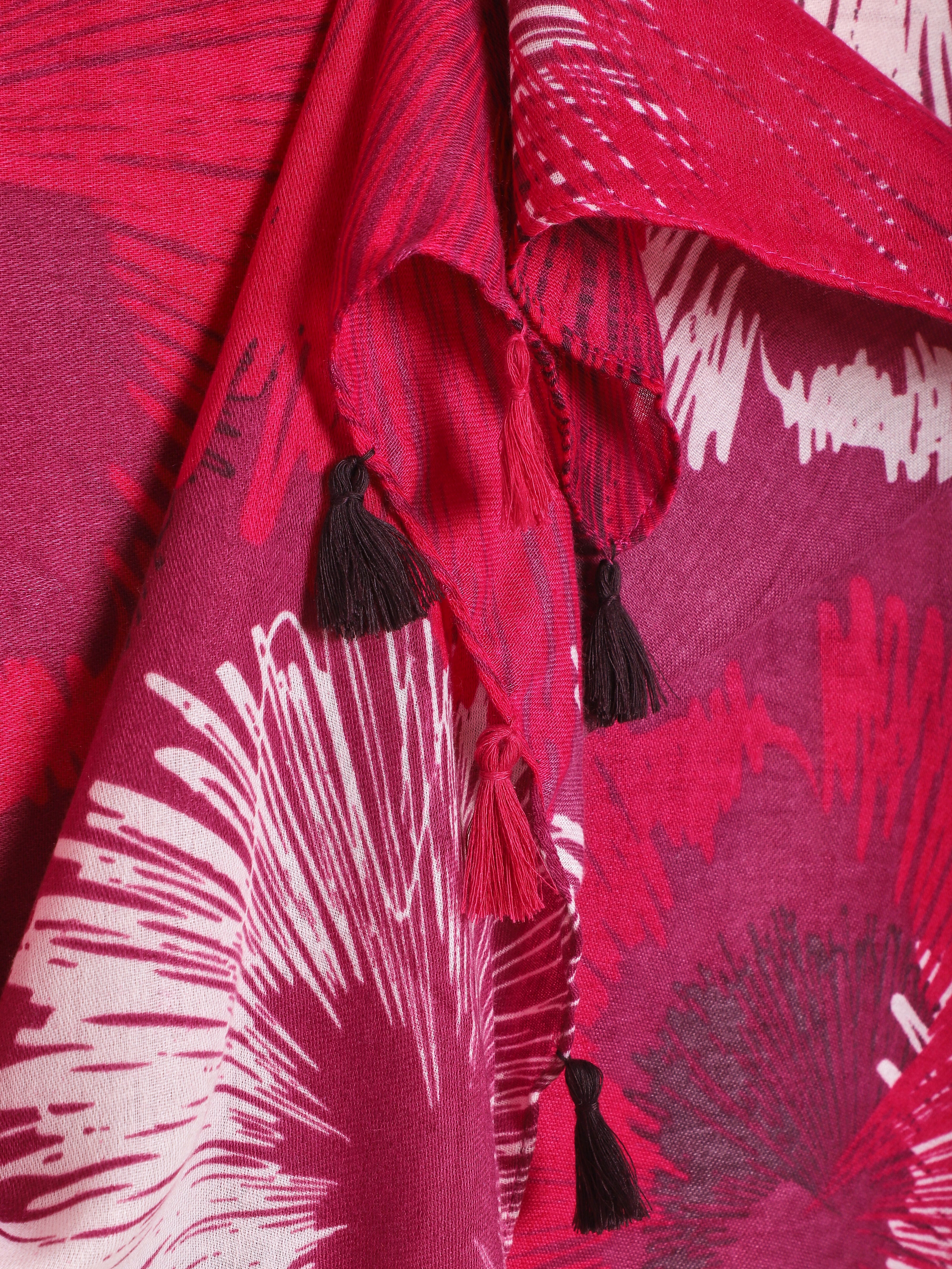 Foulard à pompons imprimé abstrait - Fuchsia - 3