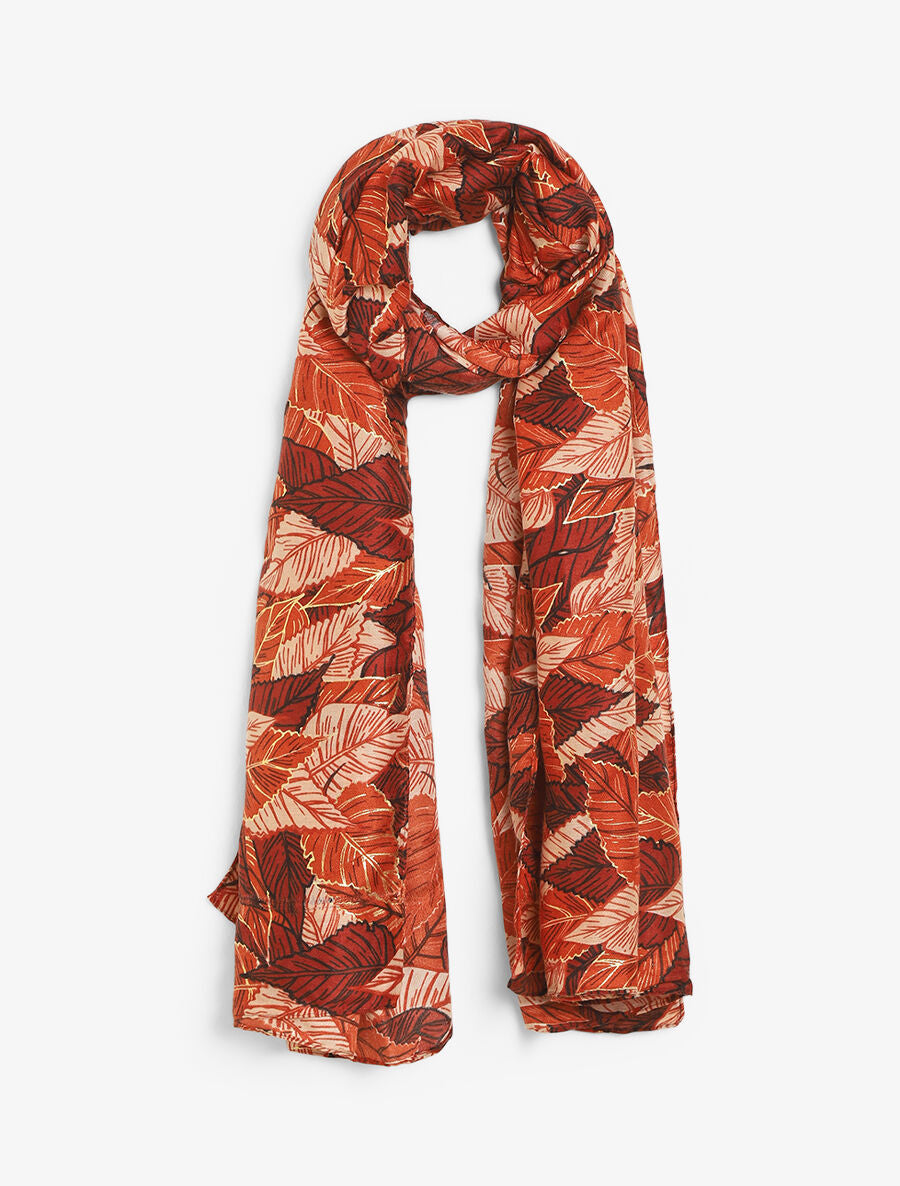 Foulard à imprimé feuilles automnales irisées - Orange - 1