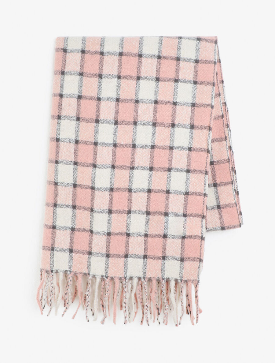 Echarpe à carreaux et franges - Rose - 2
