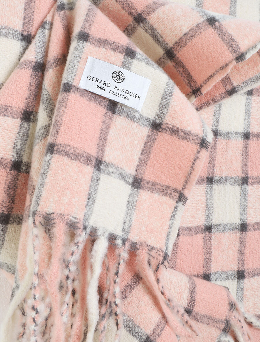 Echarpe à carreaux et franges - Rose - 3