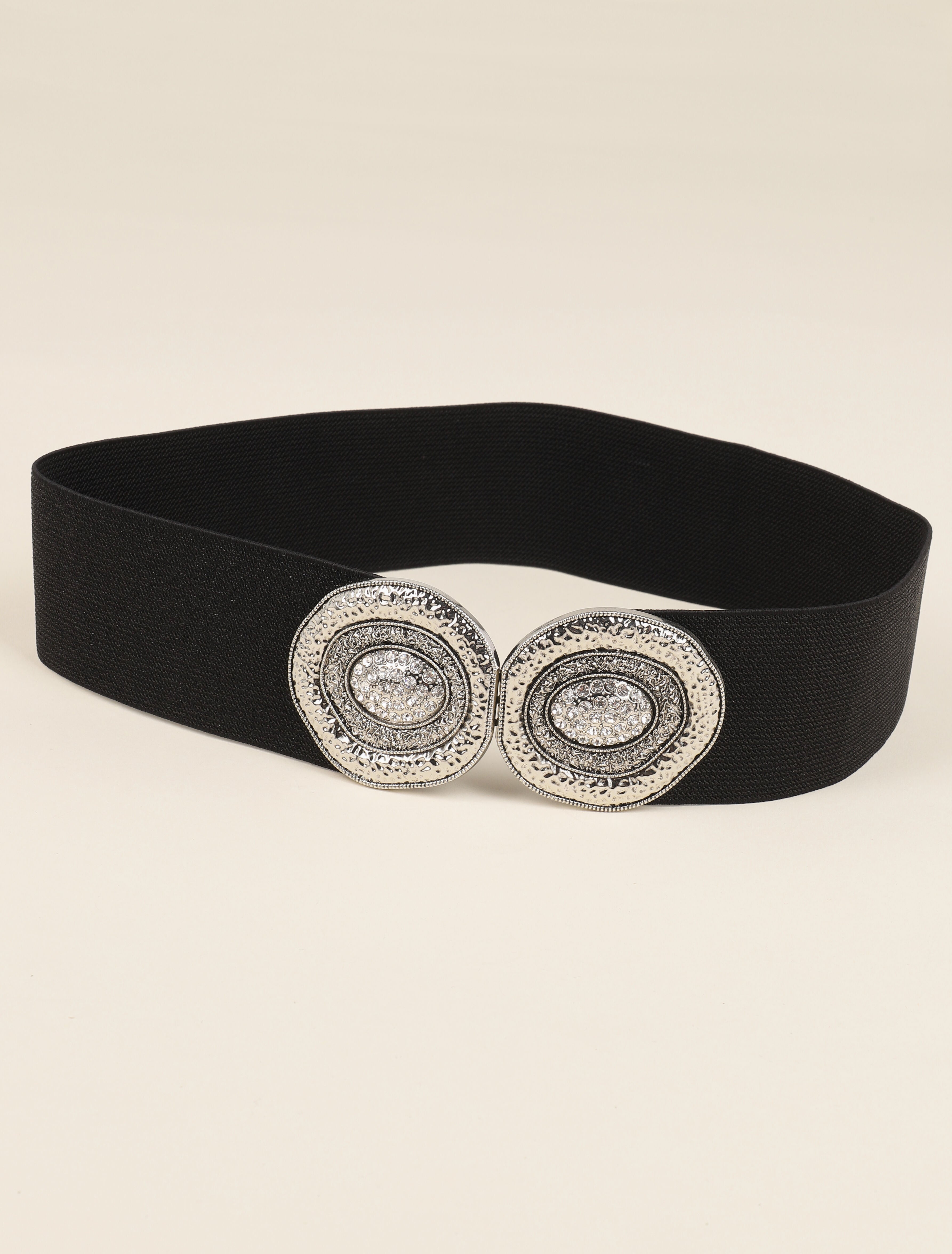 Ceinture irisée à boucle métallique à strass - Noir/argentée - 1