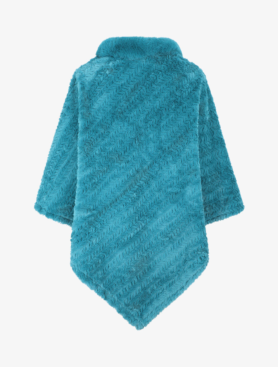 Poncho uni à motif zigzag - Turquoise - 2