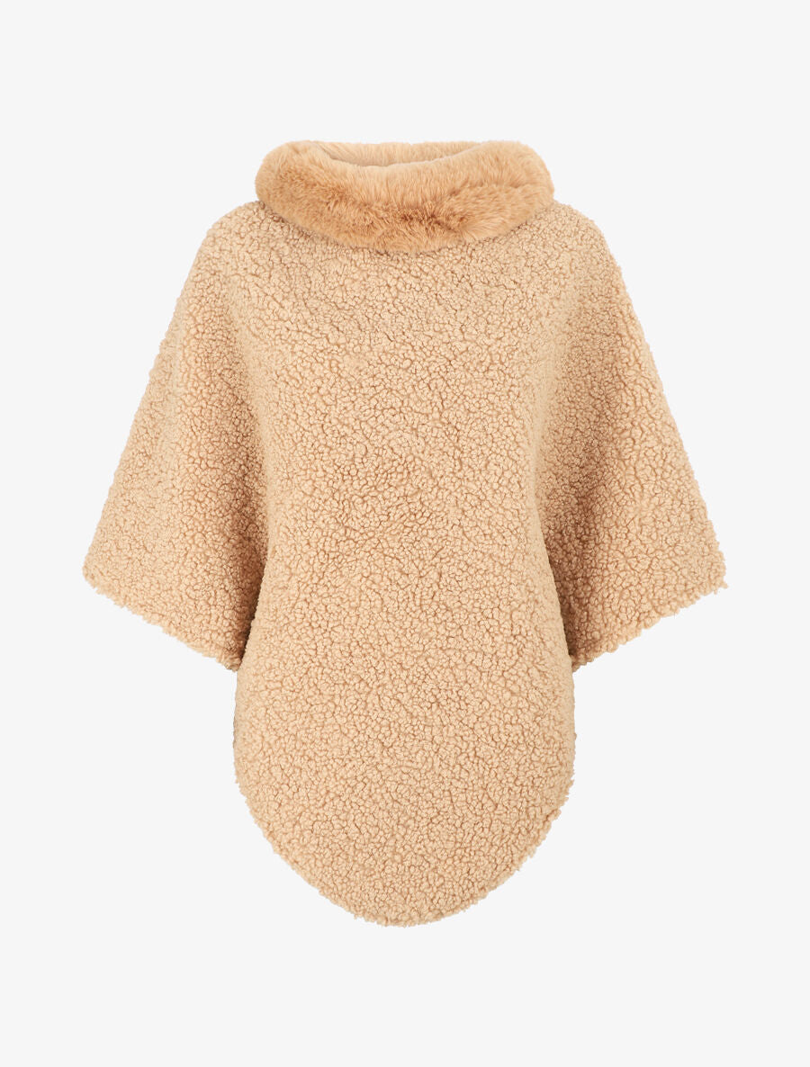 Poncho uni à texture effet mouton - Taupe - 4