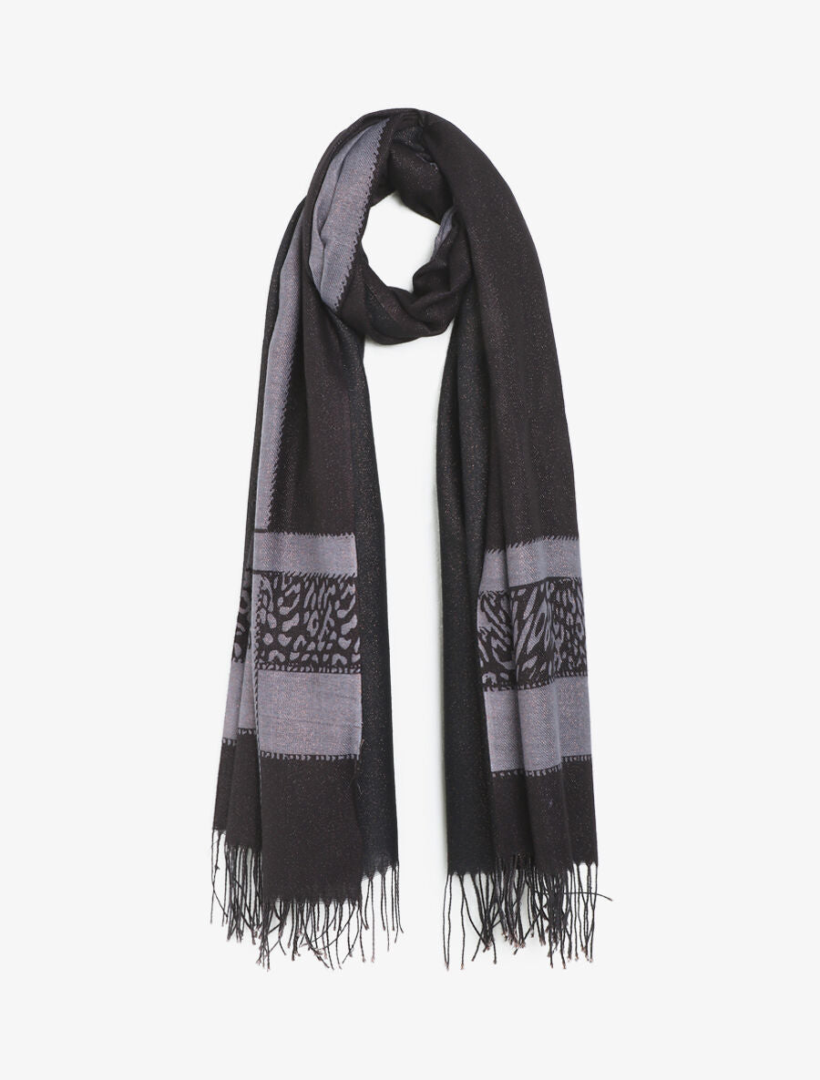 Echarpe irisée motif léopard fantaisie - Noir - 1