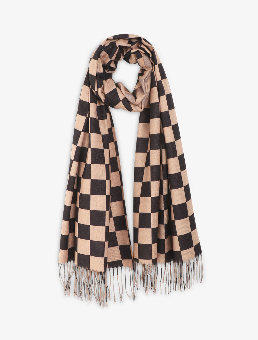 Echarpe motif damier - Camel - 1