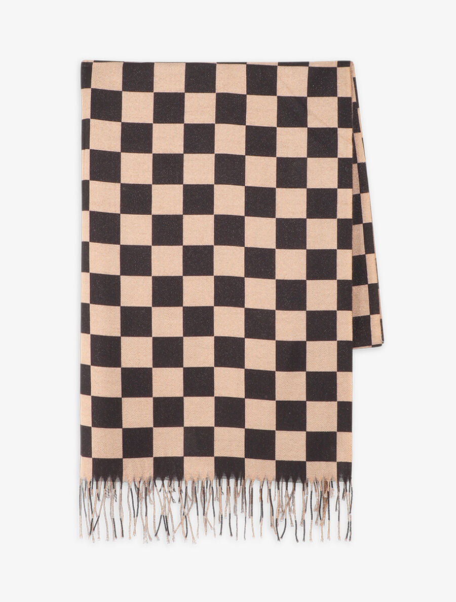 Echarpe motif damier - Camel - 2