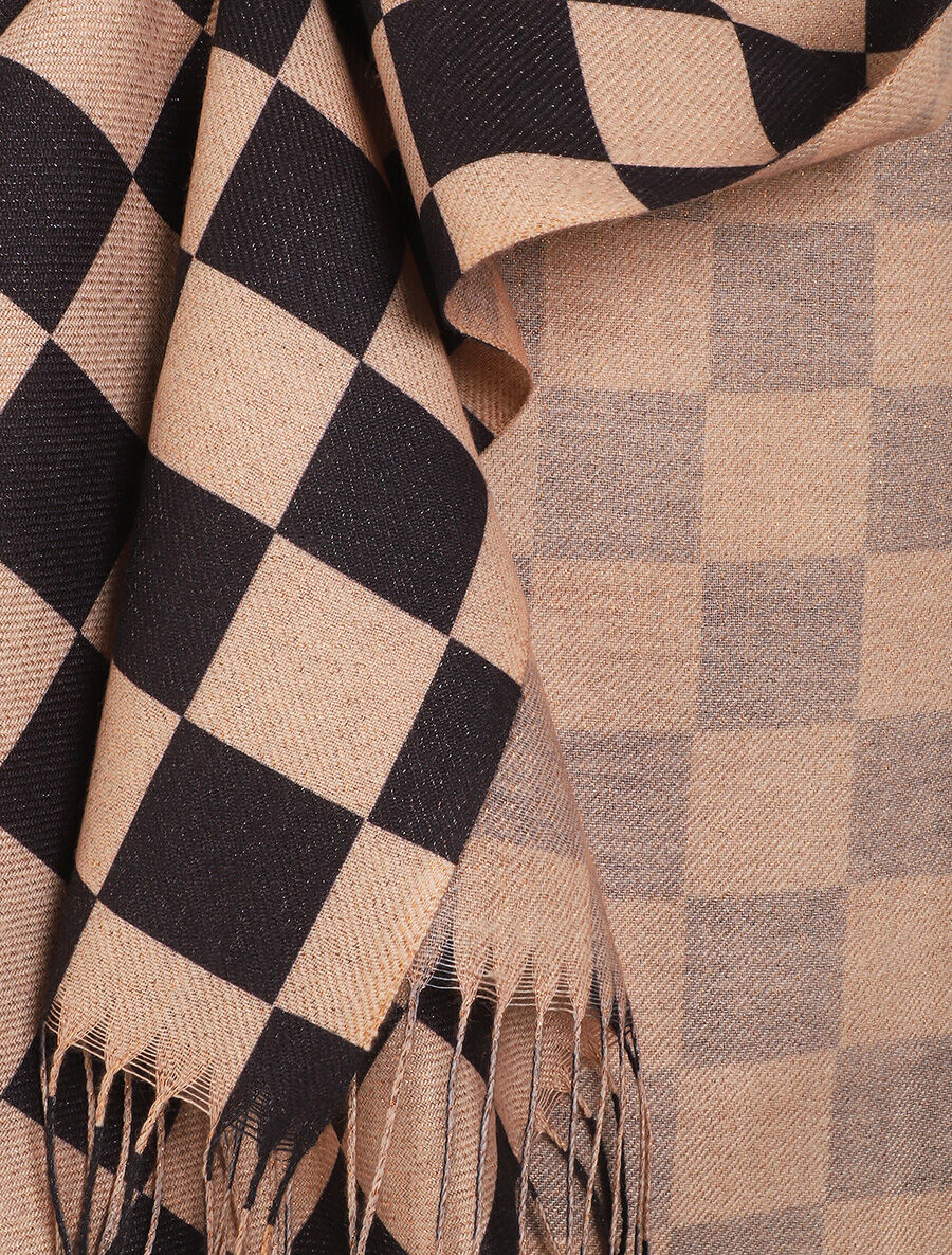 Echarpe motif damier - Camel - 3