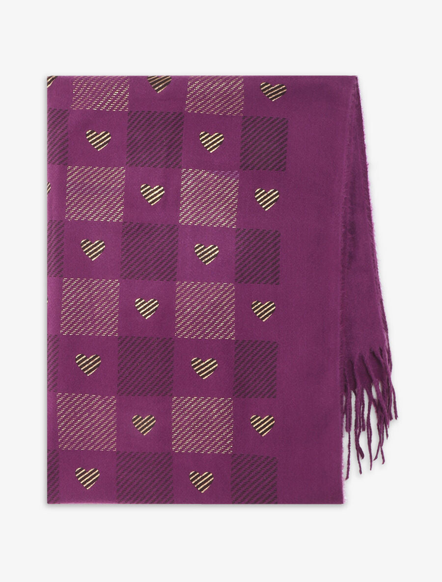 Echarpe à carreaux et motif coeur - Violet - 2
