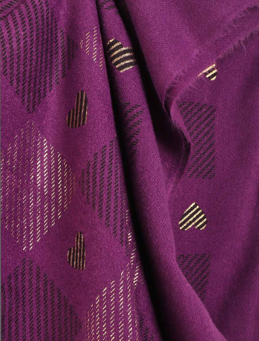 Echarpe à carreaux et motif coeur - Violet - 3