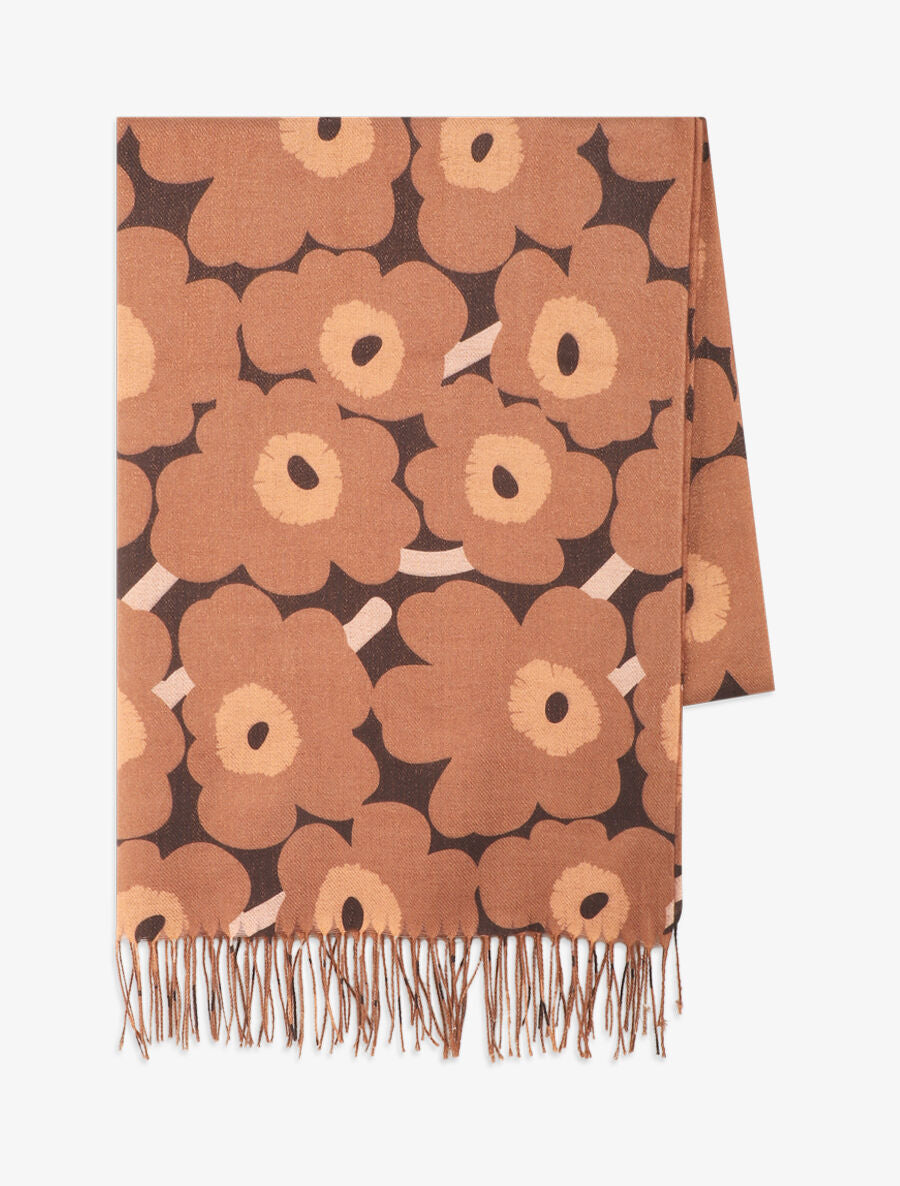 Echarpe fleurie à franges - Camel - 2