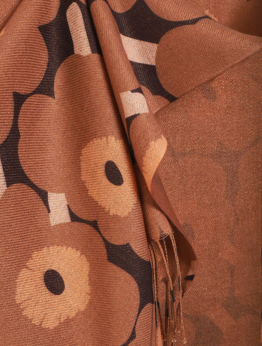 Echarpe fleurie à franges - Camel - 3