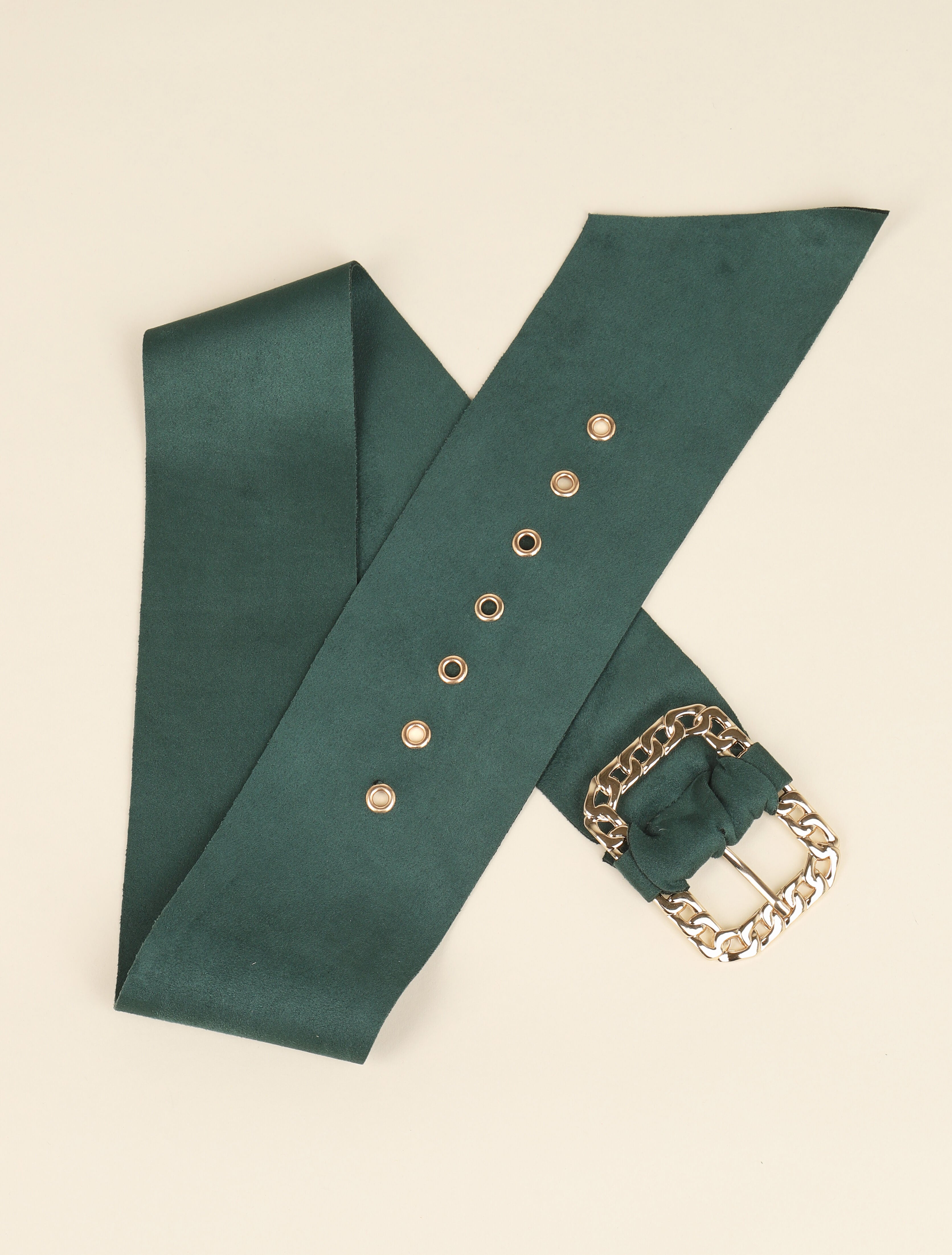 Ceinture large en suédine à boucle style chaîne - Vert émeraude - 2