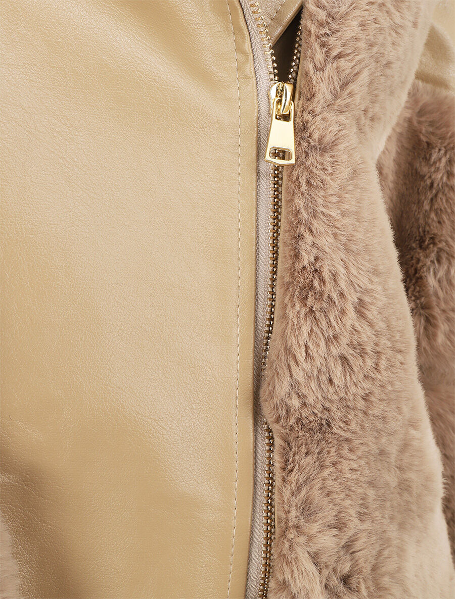 Perfecto en simili et fourrure synthétique - Taupe - 3