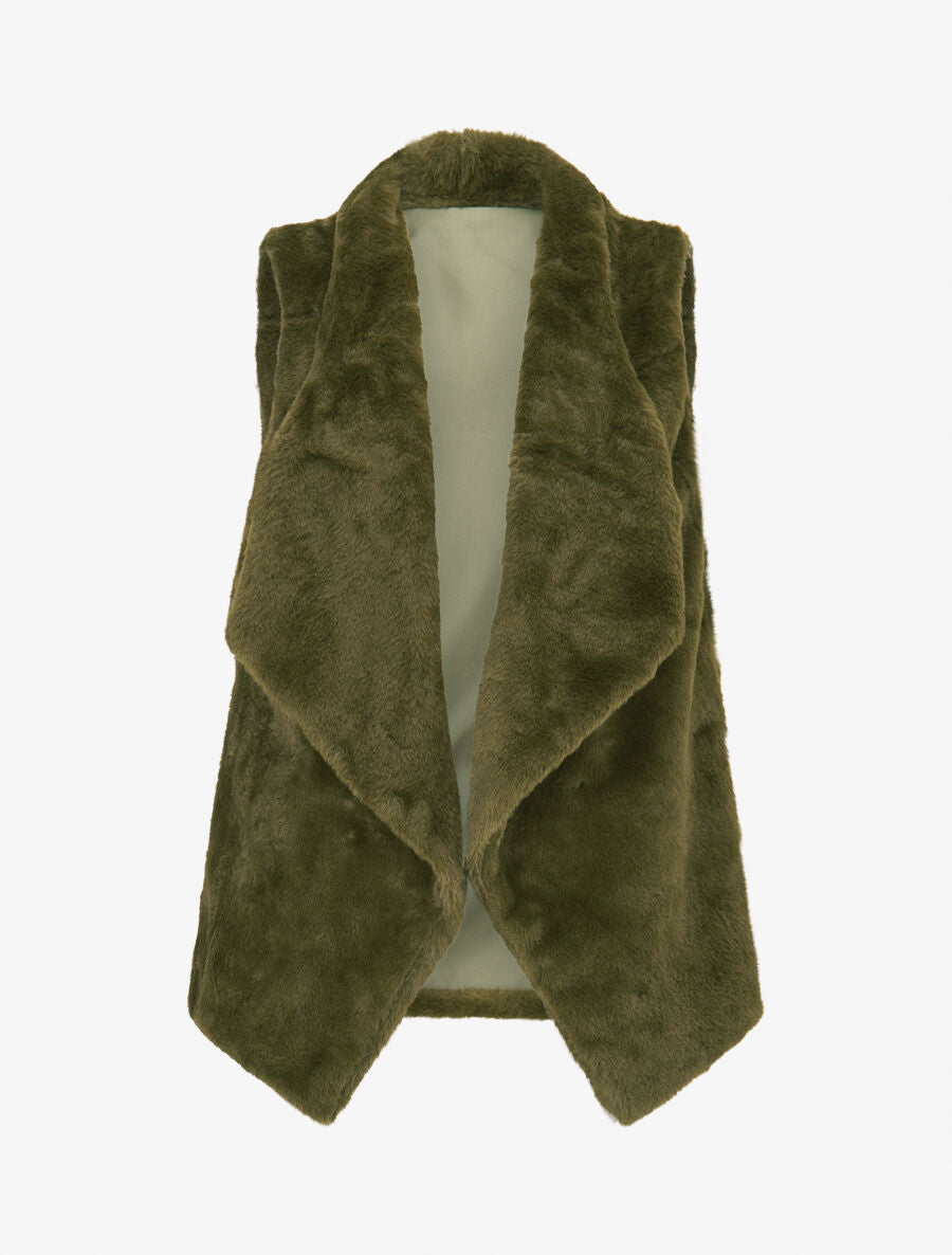 Gilet sans manches en fourrure synthétique - Vert - 1