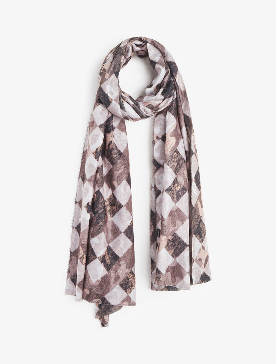 Foulard imprimé graphique et bords effilochés - Taupe - 4