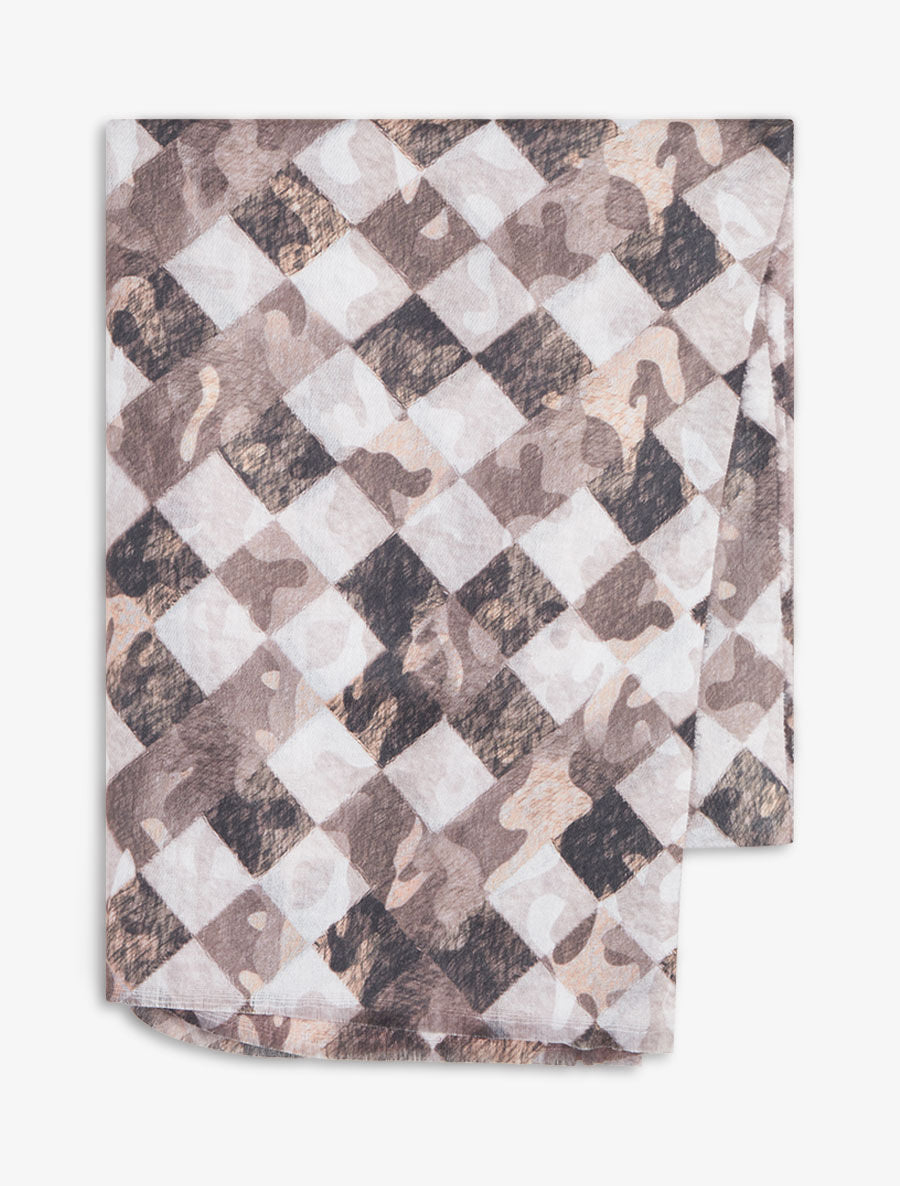 Foulard imprimé graphique et bords effilochés - Taupe - 2