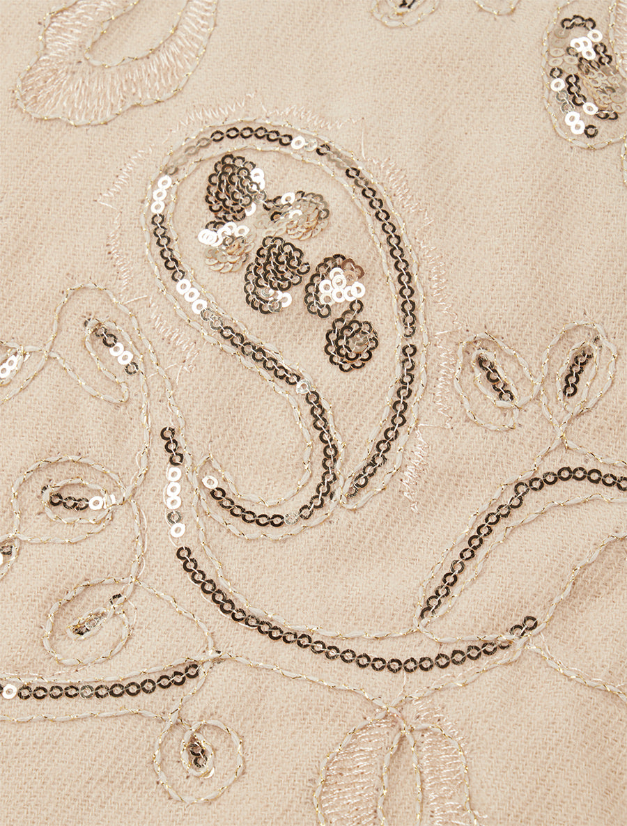 Echarpe à imprimé fleurs ornées de sequins - Beige - 3