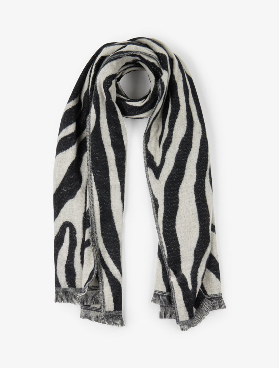 Echarpe duveteux à imprimé zèbré - Noir - 1