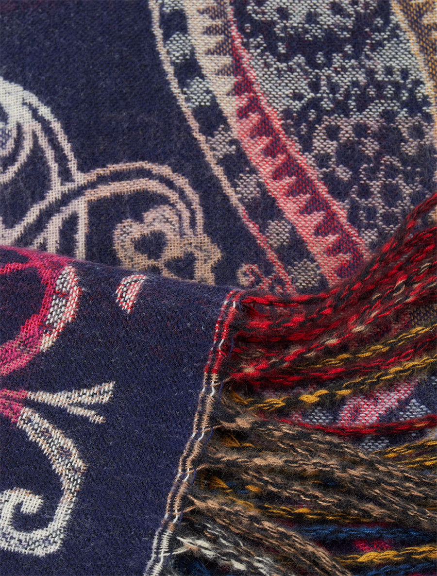 Echarpe à imprimé cachemire à bords frangés - Marine - 3