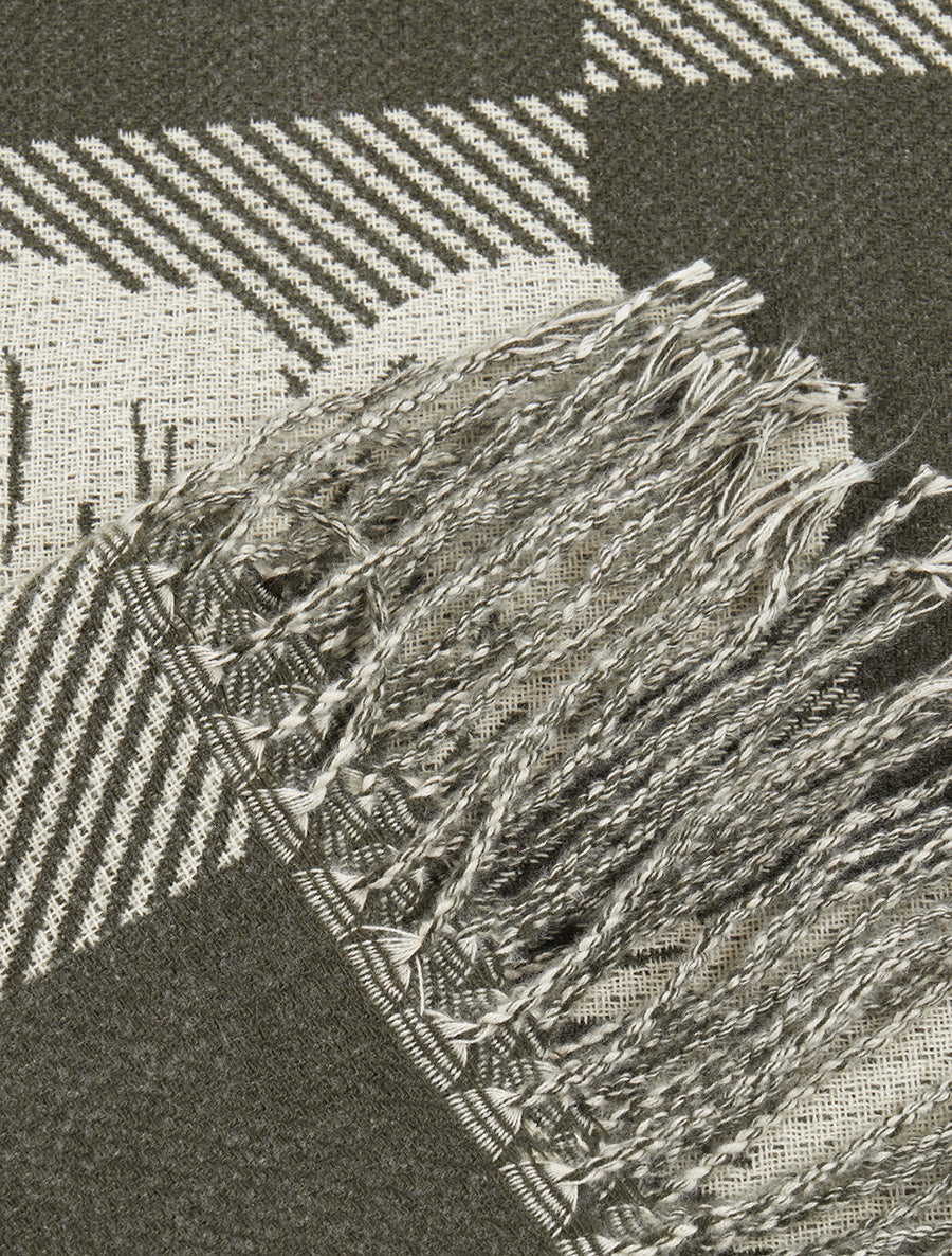 Echarpe à carreaux et fleurs - Kaki - 3