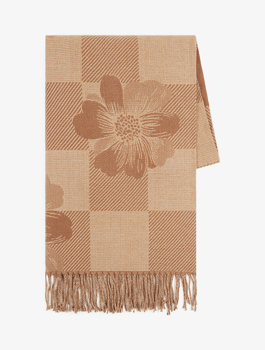Echarpe à carreaux et fleurs - Camel - 2