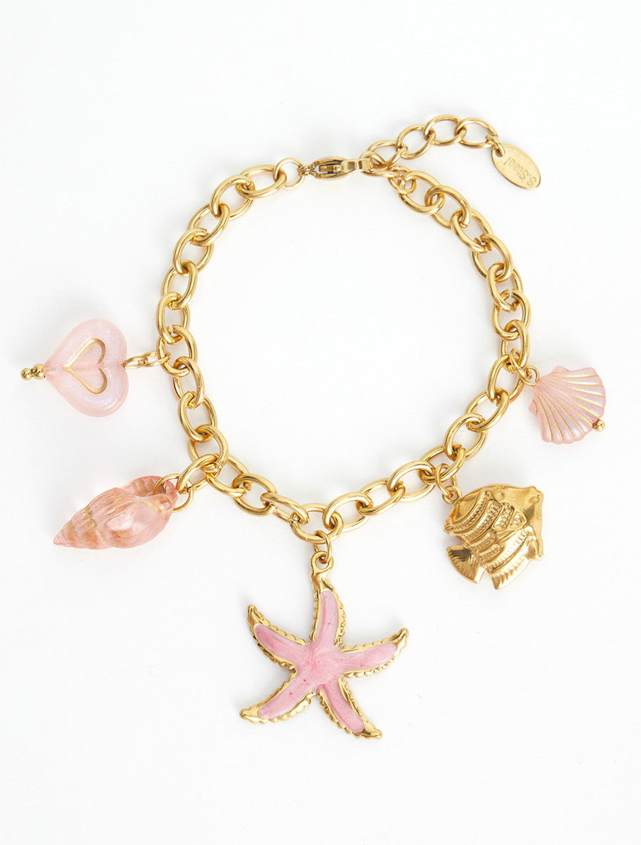 Bracelet fantaisie à motif marins et coeur - Rose - 2