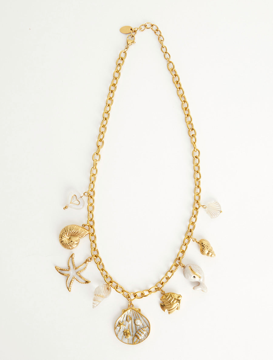 Collier fantaisie à motif marins et coeur - Beige - 2