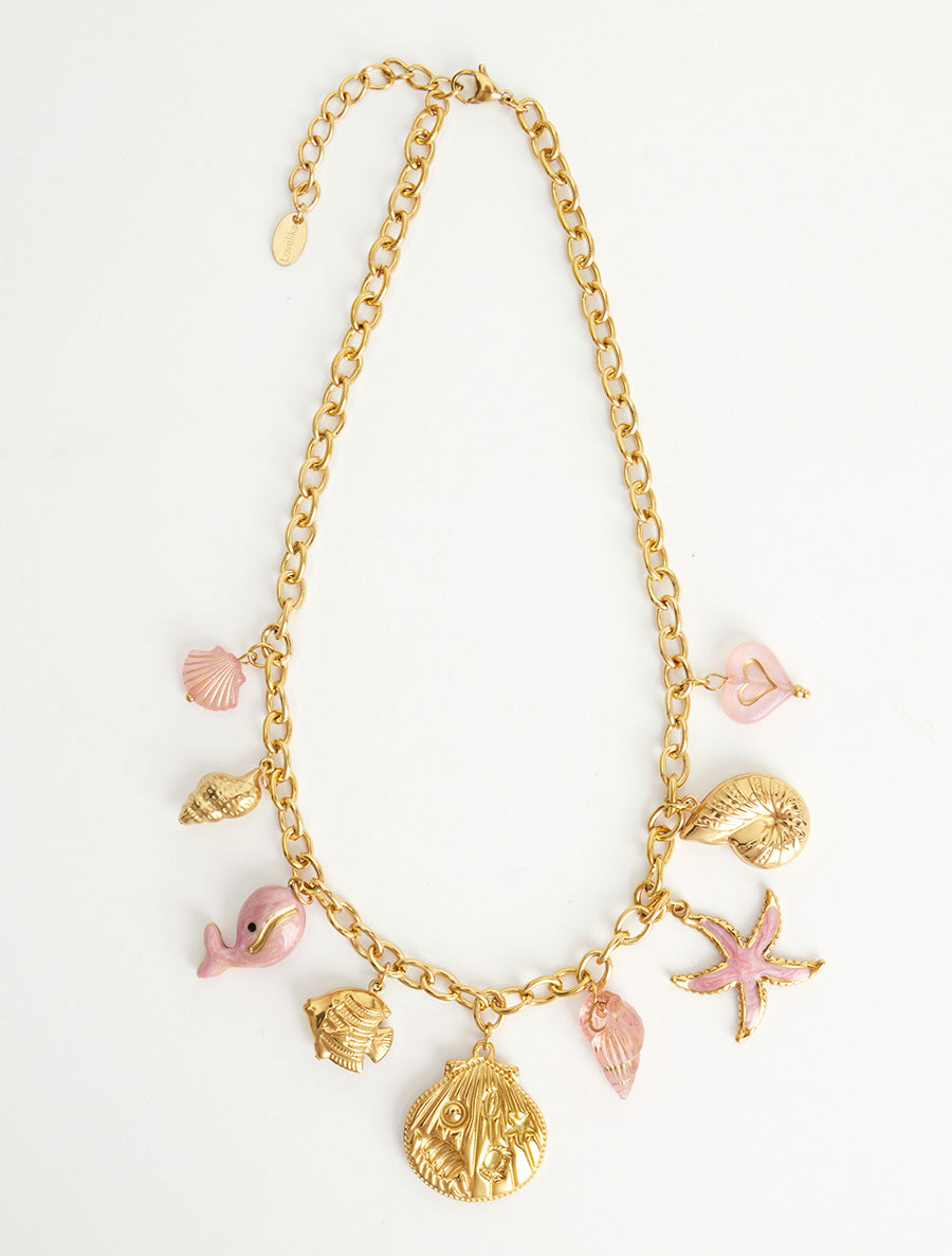 Collier fantaisie à motif marins et coeur - Rose - 2