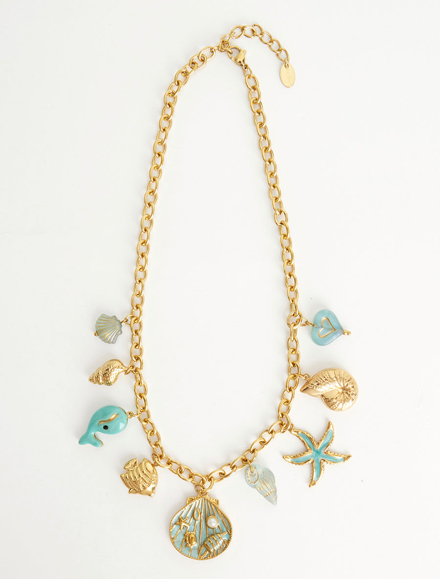 Collier fantaisie à motif marins et coeur - Turquoise - 2