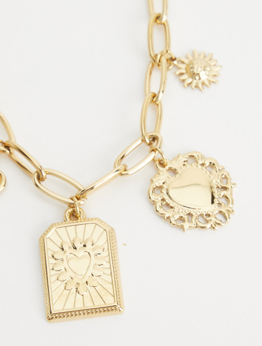 Collier fantaisie à motifs coeur et pierre colorés - Beige - 3