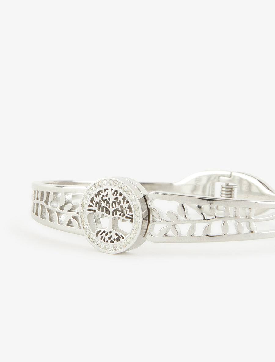 Jonc arbre de vie entouré de zircons blancs - Argent - 3