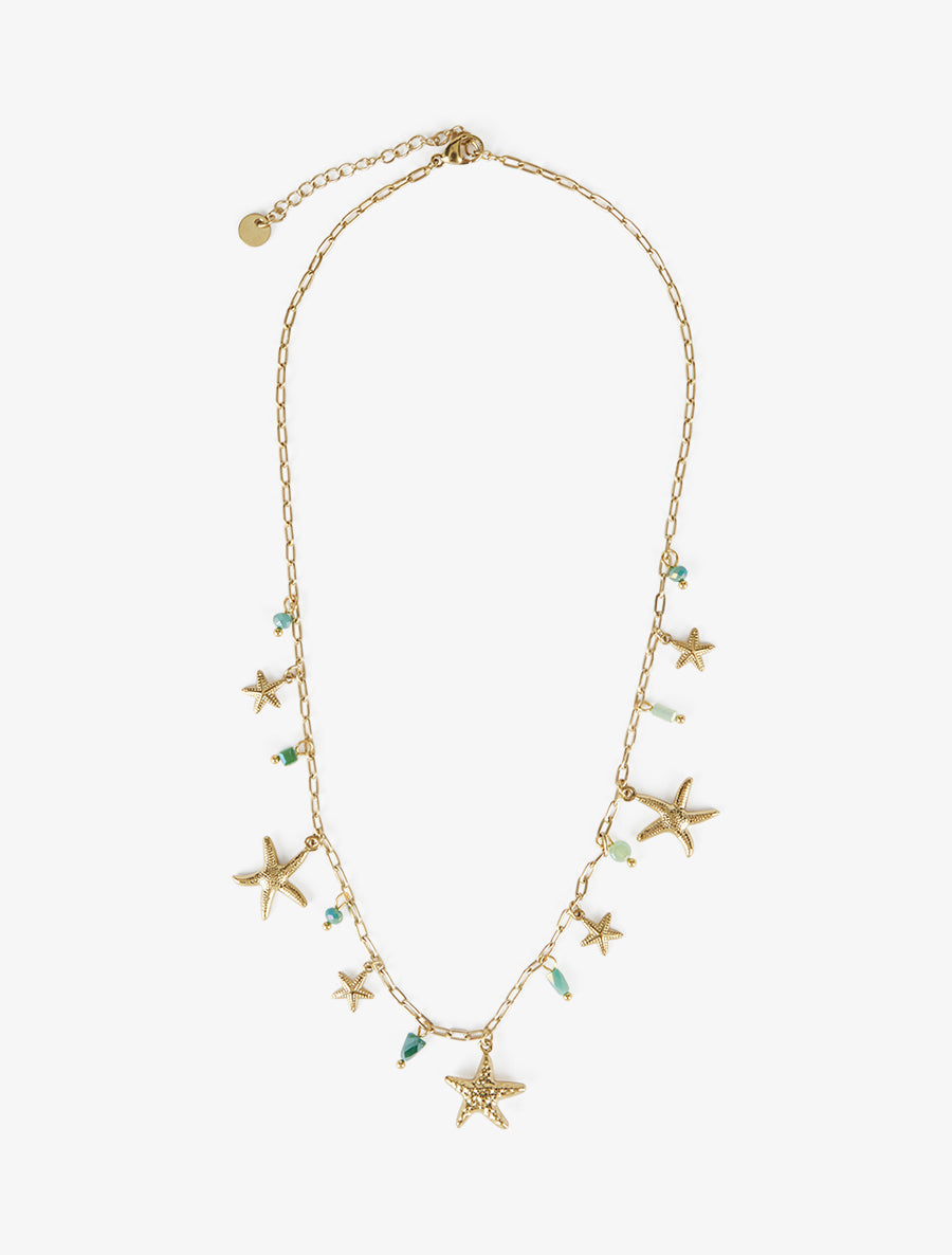 Collier à breloques étoile de mer et pierres - Or/vert - 2