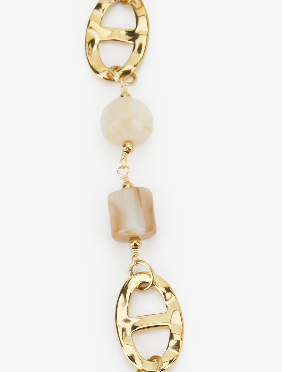Collier à perles et maillons ovales - Or/beige - 3