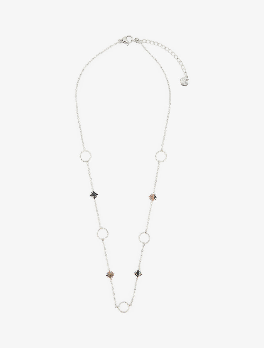 Collier en à cercles et petites fleurs - Argent - 2
