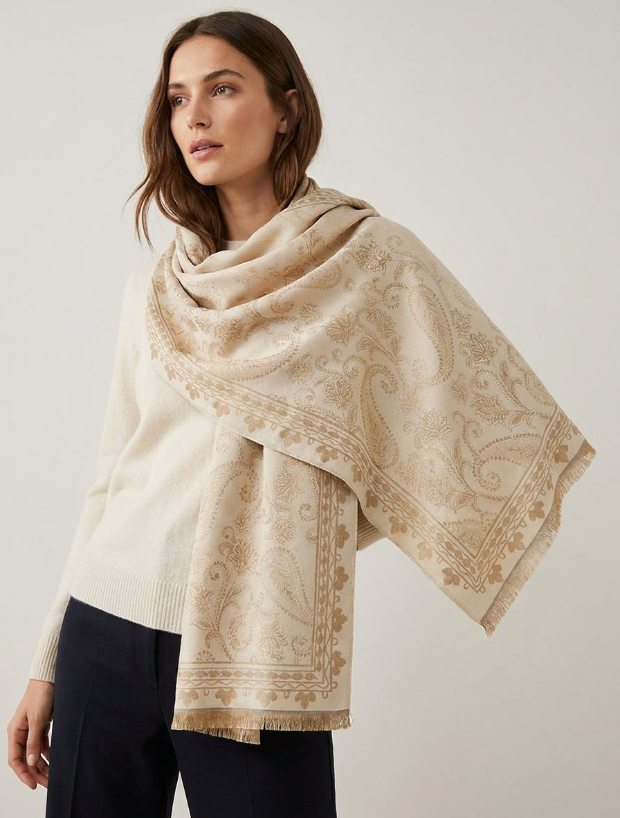 Kaschmirgemustertes Halstuch - Beige