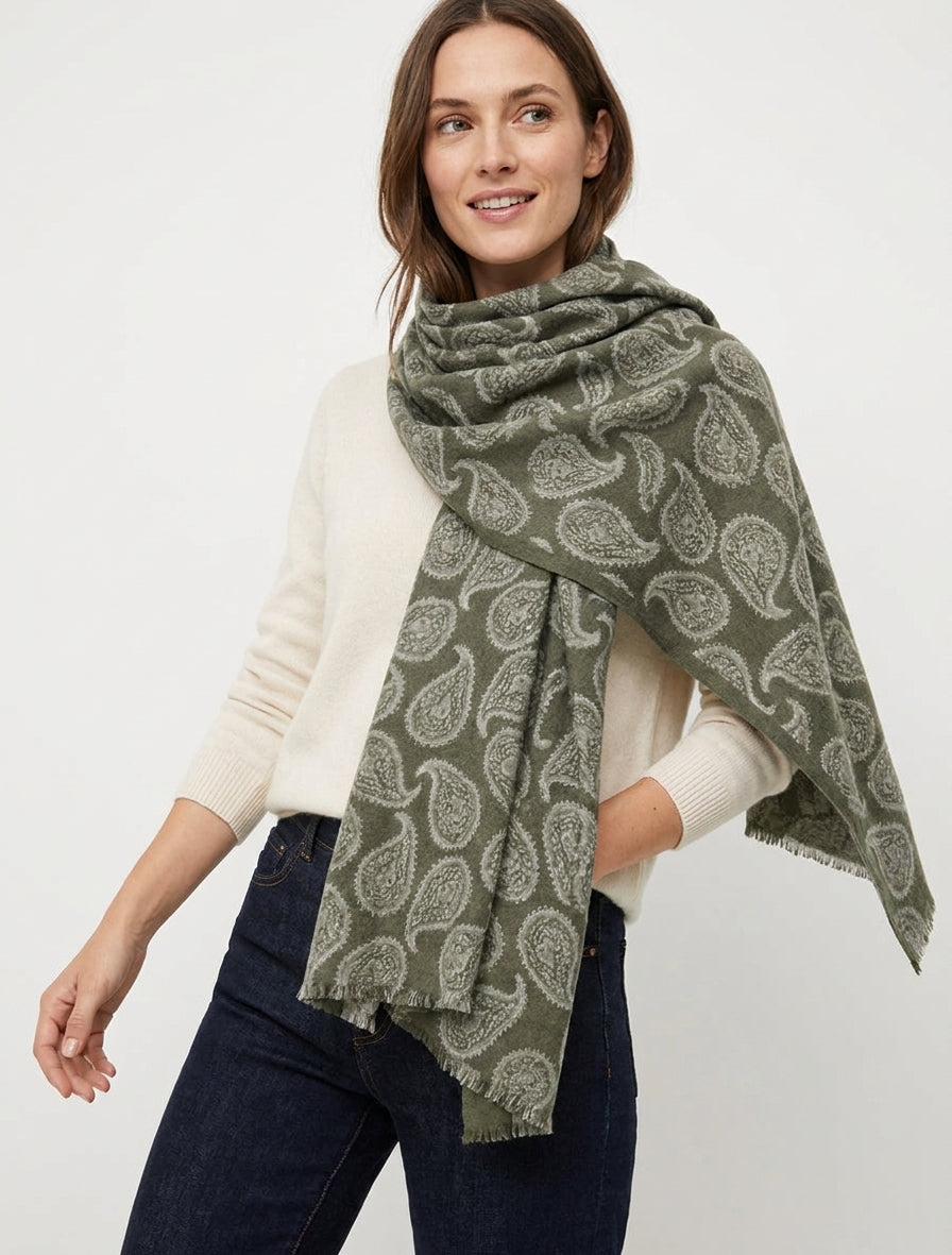 Schal aus Wollmischung mit Paisley-Muster - Kaki
