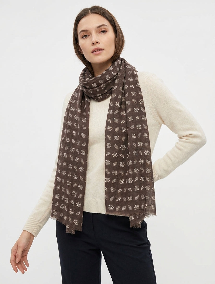 Schal mit Paisleymuster und offenen Kanten - Braun