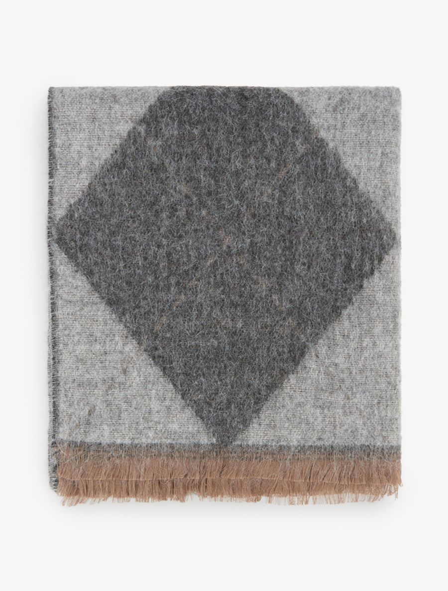 Echarpe en cachemire mélangé imprimé losange - Gris - 2