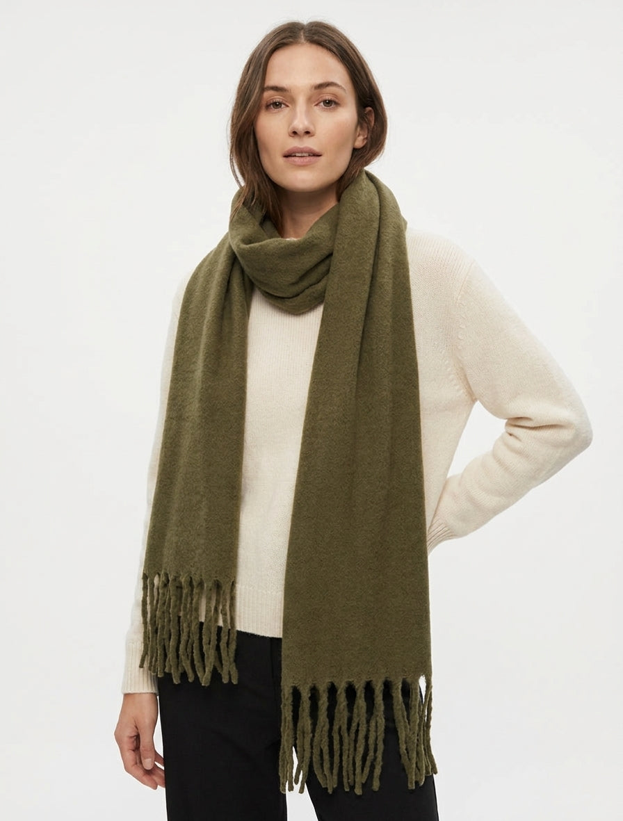 Einfarbiger Schal mit Fransen - Kaki