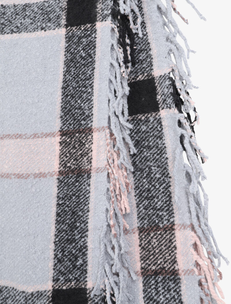 Echarpe à carreaux et franges - Gris clair - 3