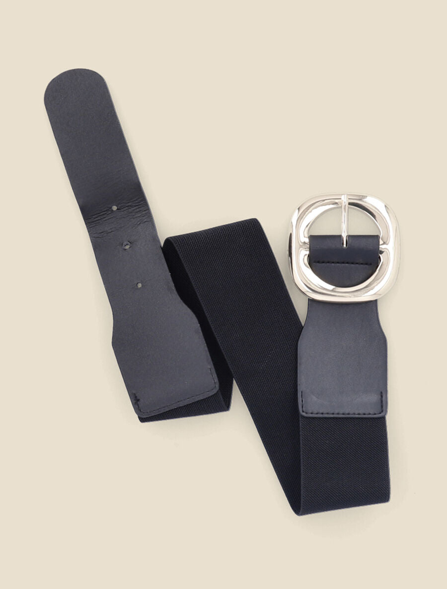 Ceinture à boucle dorée arrondie - Noir - 1