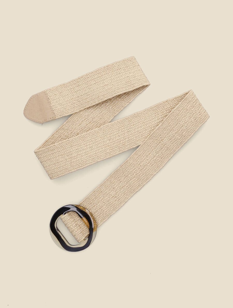Ceinture style raphia à boucle imprimée - Taupe - 1