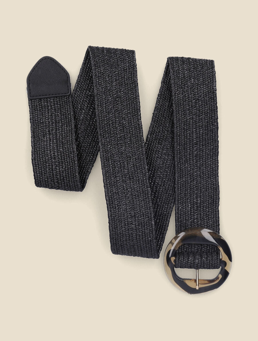 Ceinture style raphia à boucle imprimée - Noir - 1